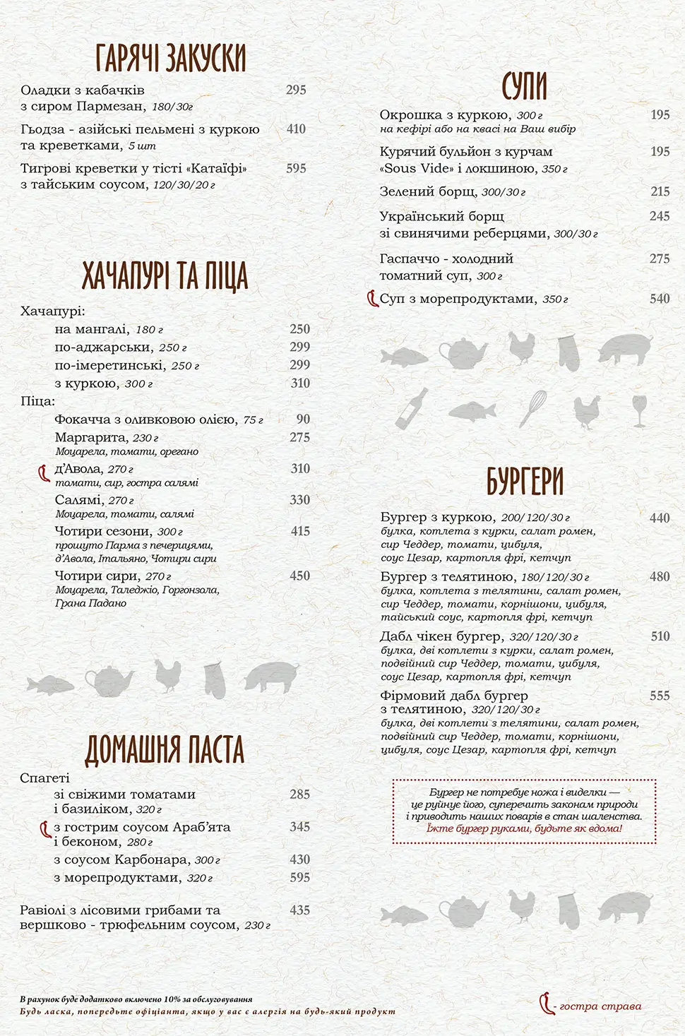 Основное меню - ресторана PERETS