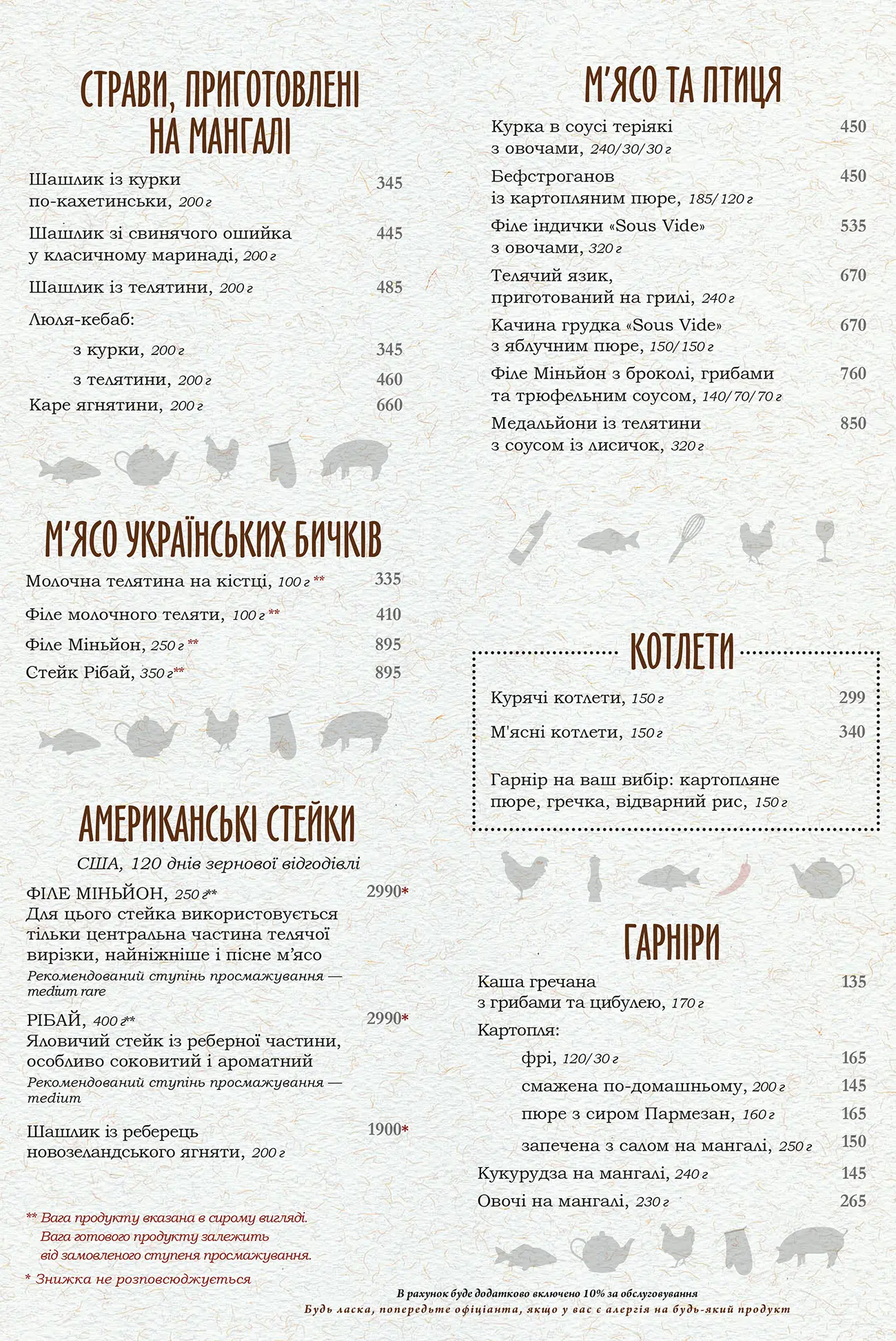 Основне меню - ресторана PERETS