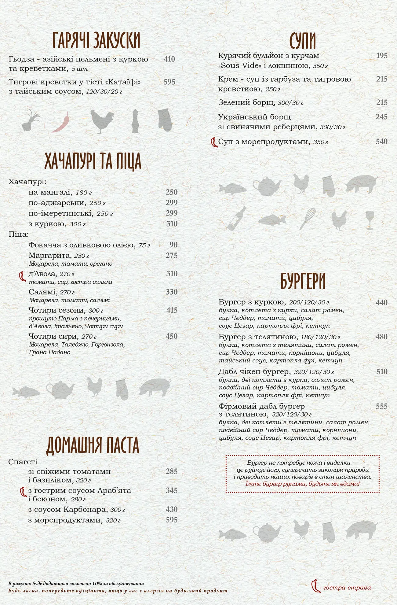 Основне меню - ресторана PERETS