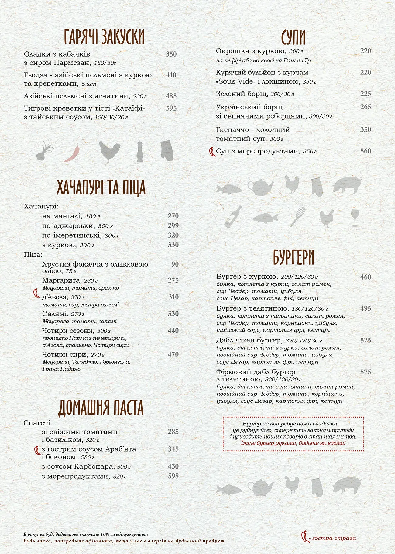 Основне меню - ресторана PERETS