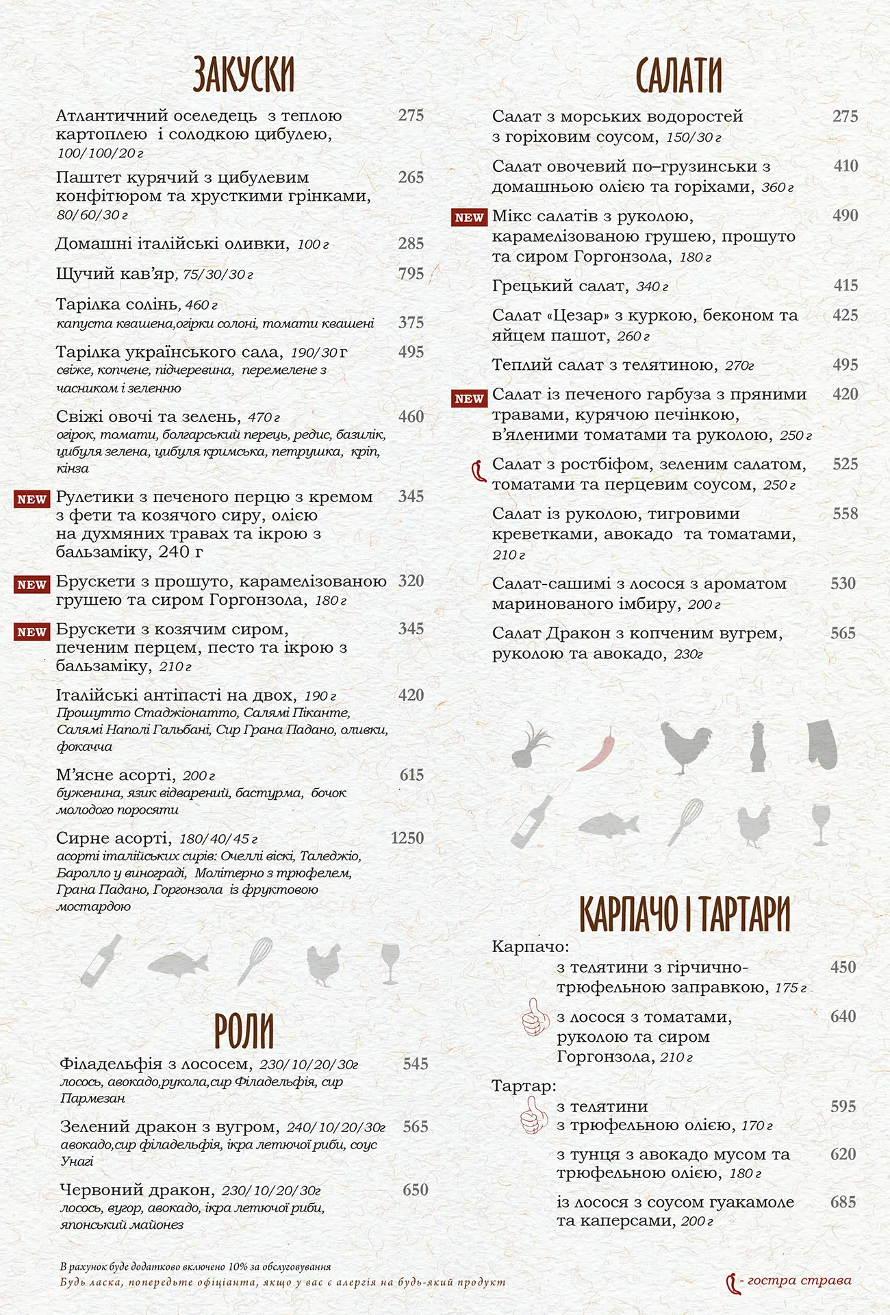 Меню вин ресторана PERETS